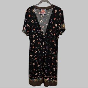 Johnny Was Nani Twist Front Swing Dress Floral Print Bamboo Knit Tee Stretchy M